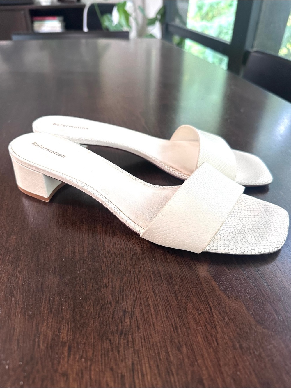 Reformation White Slide Block Heel Sandals 9.5